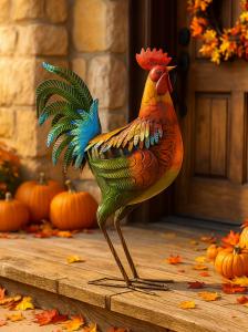Gartenfigur Hahn Volker Metall Vogel bunt 49 cm groß witzig Gartendeko