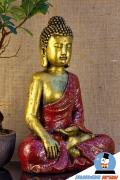 Großer Thai Buddha Budda rot Gold Figur Statue Feng Shui 38 cm sitzend