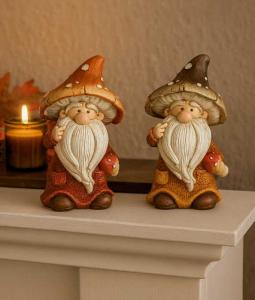 Herbstdeko Figuren Wichtel mit Pilzhut 2er Set – 15cm Polyresin Dekofiguren stabil & langlebig – Herbstliche Tischdeko, Fensterbank & Geschenkidee