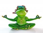 Deko Frosch mit Locken Yoga Peace Zeichen Joint